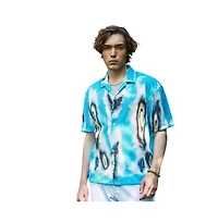 Campus Sutra Men's Sky Blue Topography Mesh Oversized Shirt
