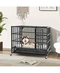 Gymax 38'' Foldable Heavy-Duty Metal Dog Cage W/ Lockable Rolling Casters