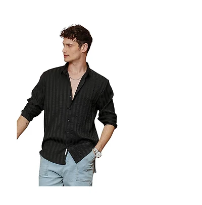 Campus Sutra Men's Onyx Black Candy-Striped Shirt