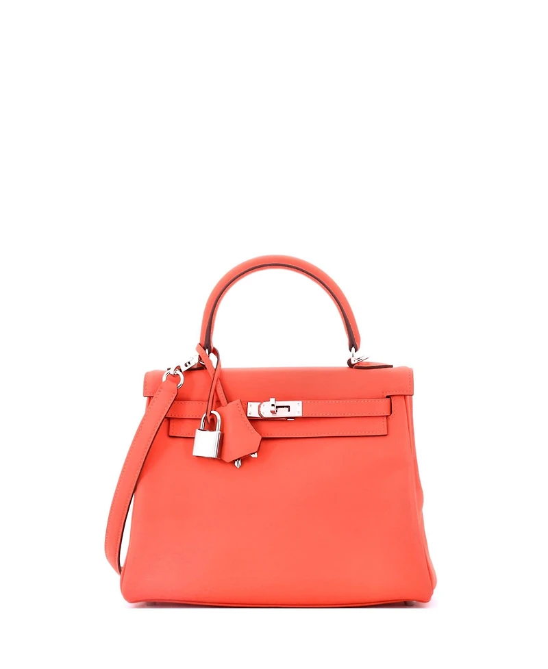 Pre-Owned Hermes Kelly 25 Handbag Orange Swift with Palladium Hardware