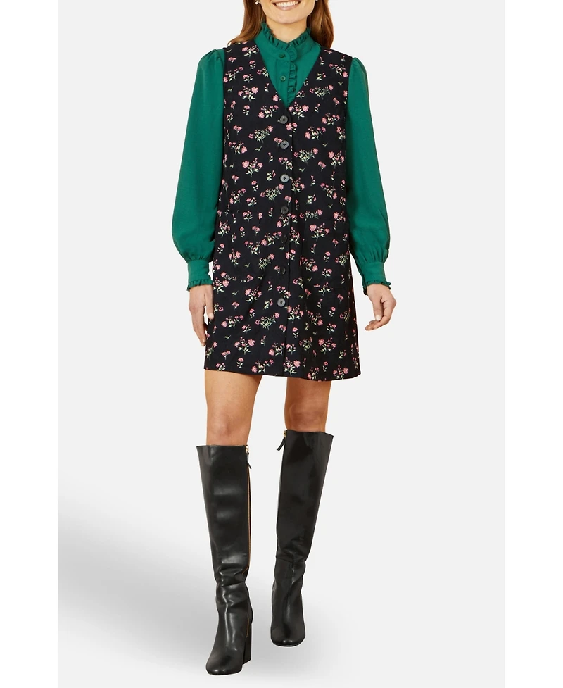 Yumi Women's Floral Print Pinafore Dress