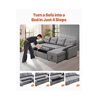 Slickblue U-Shaped Convertible Sofa Bed with Chaise and Pull-Out Sleeper