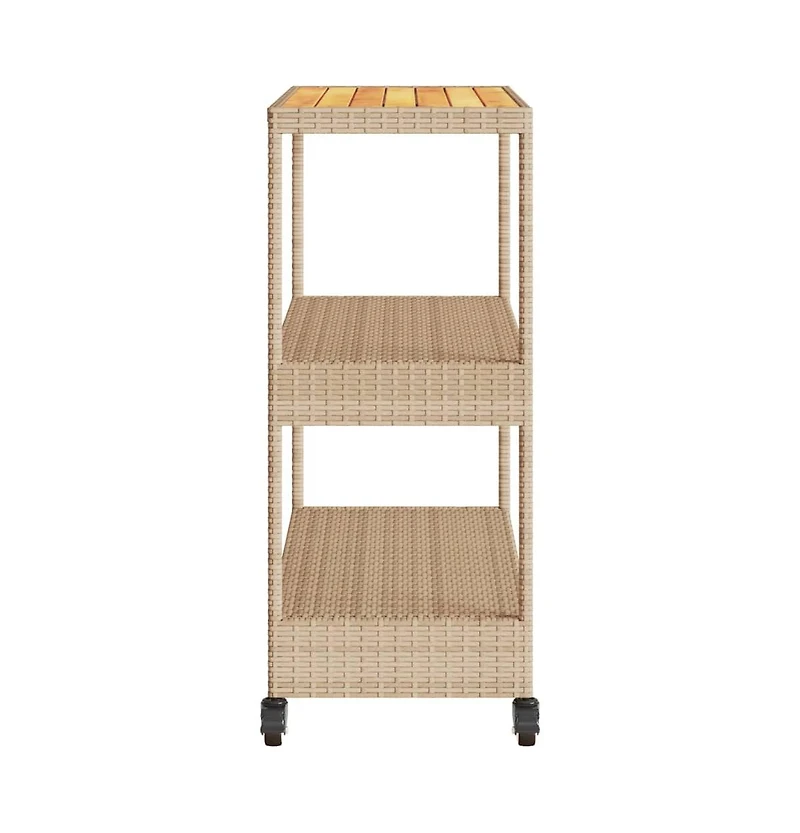 vidaXL Bar Cart 3-Tier Poly Rattan and Solid Wood Acacia