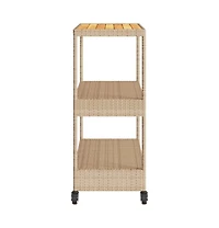 vidaXL Bar Cart 3-Tier Poly Rattan and Solid Wood Acacia
