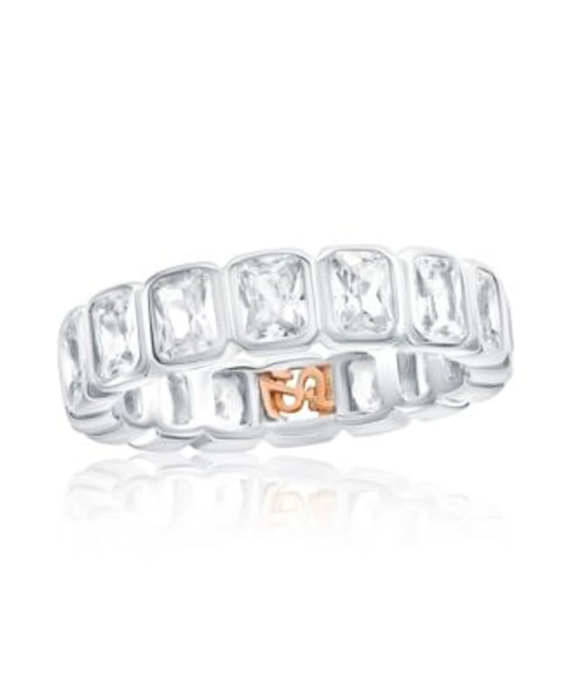 Suzy Levian New York Sterling Silver Bezel Set Emerald Cut Cubic Zirconia Eternity Band 5mm