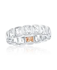 Suzy Levian New York Sterling Silver Bezel Set Emerald Cut Cubic Zirconia Eternity Band 5mm