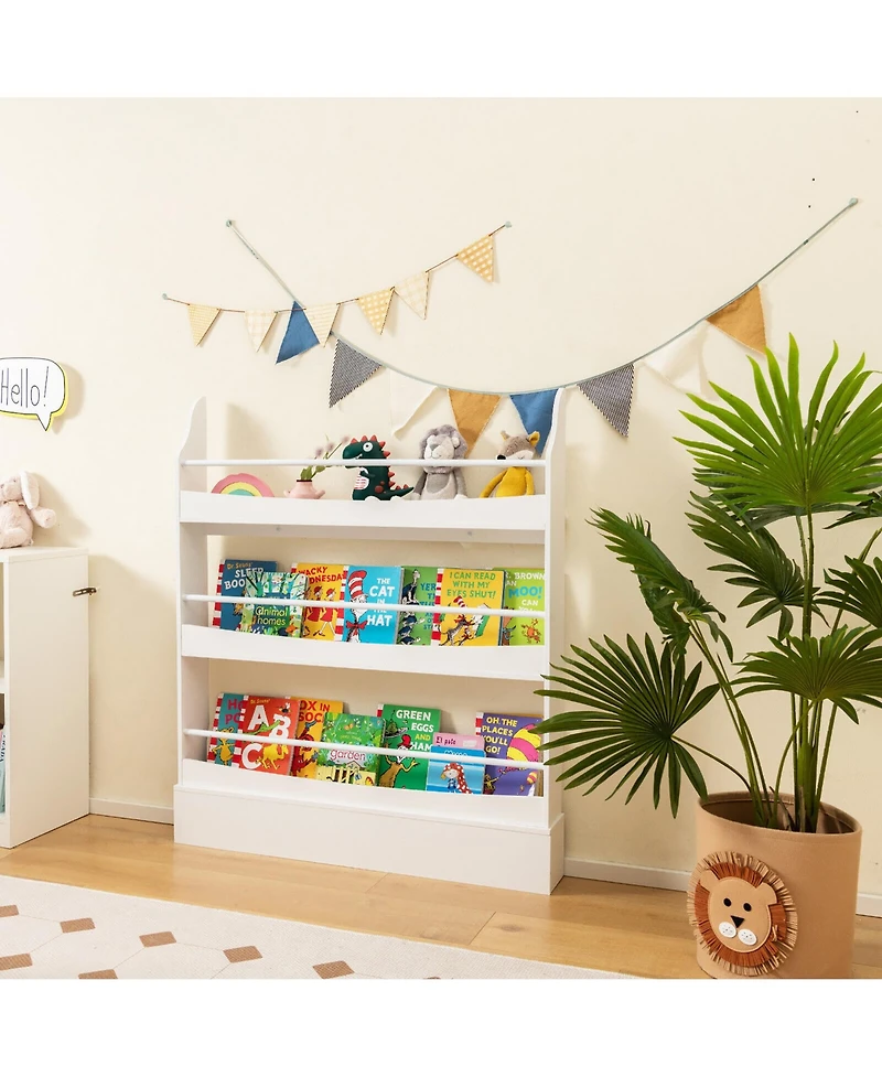 Gymax 3-Tier Kids Bookshelf Anti-toppling Kits Toy Storage Bookcase Rack Wall