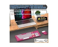 Wireless Keyboard And Mouse Combo - 2.4GHz Cordless, Cute Round Keys, Quiet Slim Set for Laptop, Computer