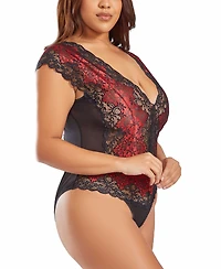 iCollection Plus Lace Mesh Panel Bodysuit Lingerie