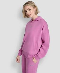 Dkny Women's Metallic Bubble Logo Drop Shoulder Pull-On Hoodie