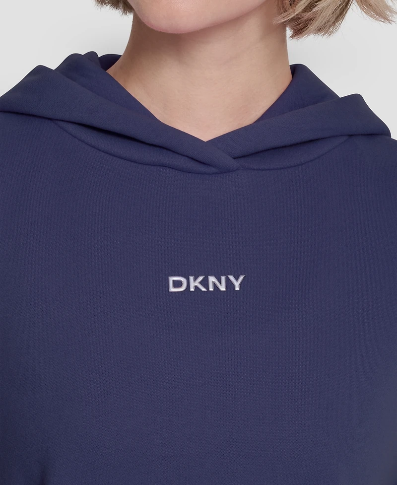 Dkny Women's Metallic Bubble Logo Drop Shoulder Pull-On Hoodie
