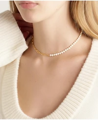 18K Gold Plated Paper Clip Chain with Freshwater Pearls - Lily Necklace 16" For Women