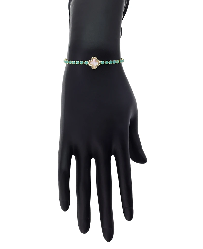 Mother of Pearl inlay crystal flower multi green crystal bolo bracelet