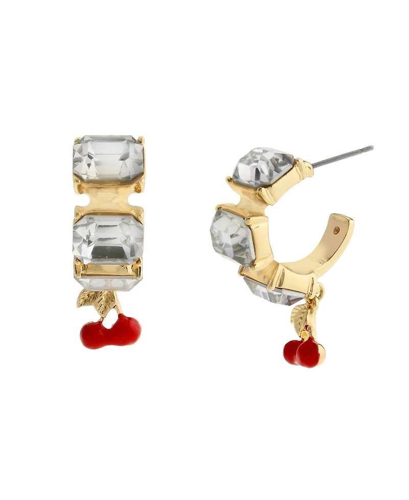 Steve Madden Faux Stone Cherry Charm Gem Hoop Earrings