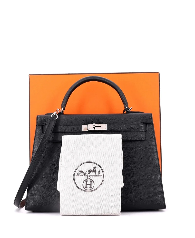 Pre-Owned Hermes Kelly 32 Handbag Epsom with Palladium Hardware