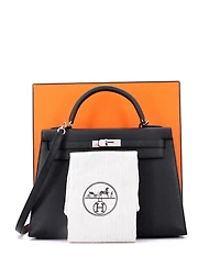 Pre-Owned Hermes Kelly 32 Handbag Epsom with Palladium Hardware