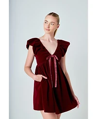 Endless Rose Women's Velvet Satin Bow Mini Dress