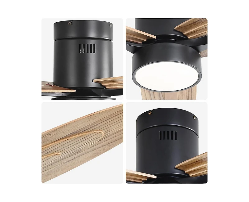 Sofucor 56-inch Modern Black 3-Blade Flush Mount Ceiling Fan with Remote Control Function and Led Lamp.