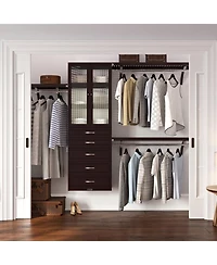 John Louis Home Solid Wood Reach-In Closet Organizer with 5 Drawers and Glass Doors