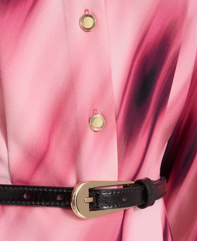 Halston Women's Printed Collared Long-Sleeve Dress