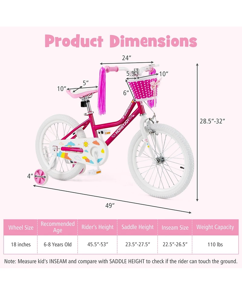 Gymax 18 Inch Kid's Bike Children's Bicycle w/ Removable Training Wheels Adjustable Seat