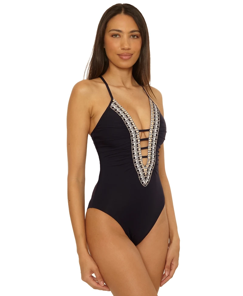 Becca Women's Fiesta Basket Weave Trim One-Piece Swimsuit