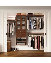 Solid Wood Reach-In Closet Organizer with 3 Shaker Style Drawers and Glass Doors