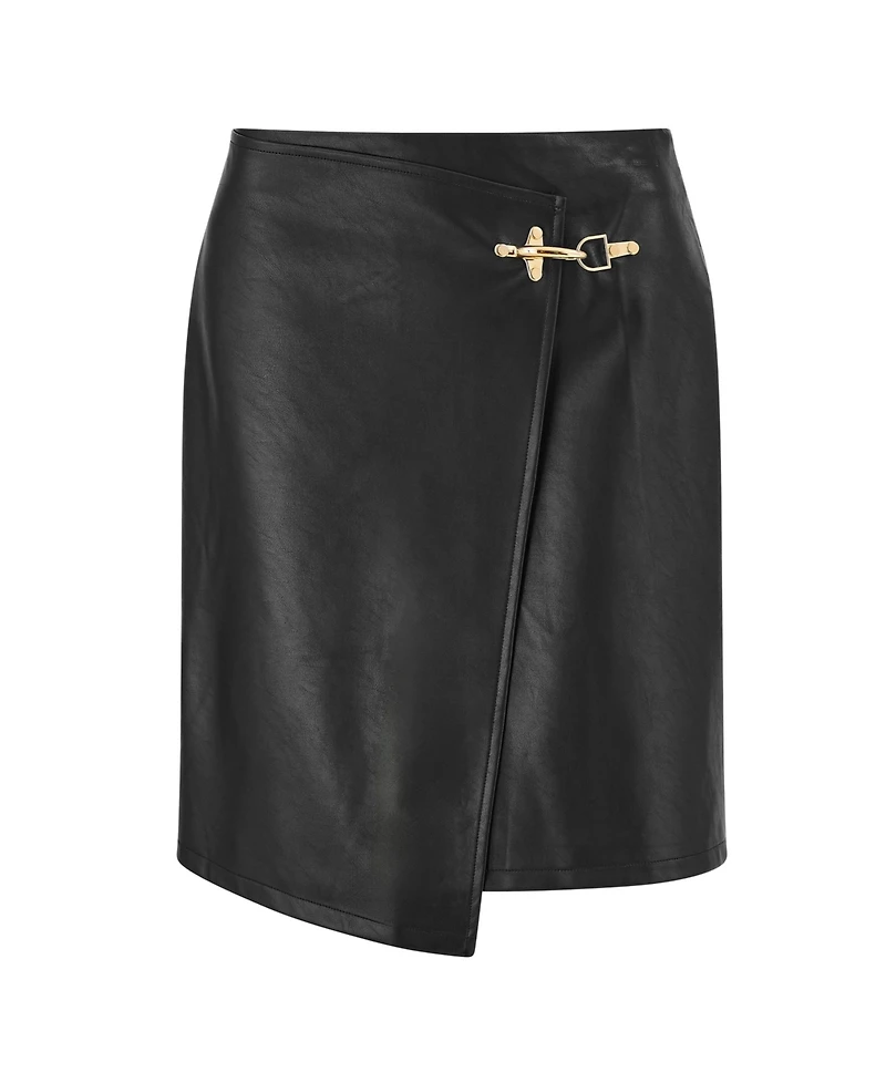 Yumi Women's Faux Leather Wrap Mini Skirt