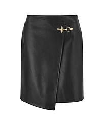 Yumi Women's Faux Leather Wrap Mini Skirt