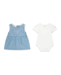 Guess Baby Girls Short-Sleeve Bodysuit and Denim Romper, 2-Piece Set