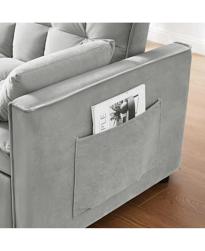 Maison Boucle Convertible Velvet Loveseat Sleeper Sofa, 3-in-1 Pull Out Couch Bed with Adjustable Backrest, Toss Pillows & Pockets for Apartment