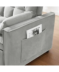 Maison Boucle Convertible Velvet Loveseat Sleeper Sofa, 3-in-1 Pull Out Couch Bed with Adjustable Backrest, Toss Pillows & Pockets for Apartment