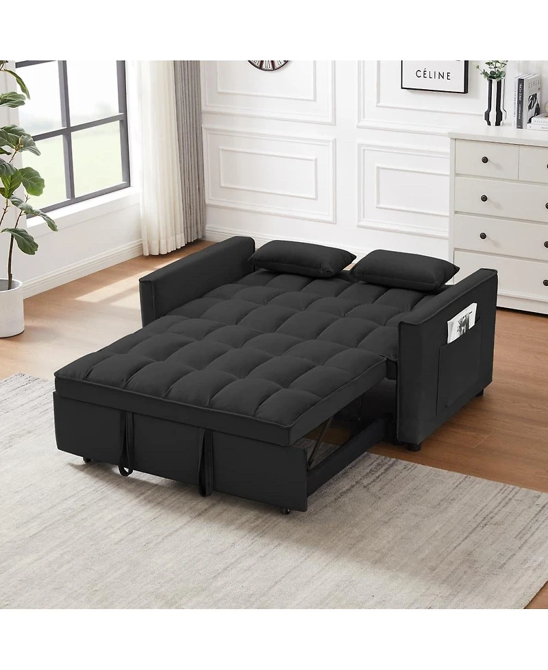 Maison Boucle Convertible Velvet Loveseat Sleeper Sofa, 3-in-1 Pull Out Couch Bed with Adjustable Backrest, Toss Pillows & Pockets for Apartment