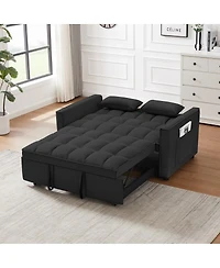 Maison Boucle Convertible Velvet Loveseat Sleeper Sofa, 3-in-1 Pull Out Couch Bed with Adjustable Backrest, Toss Pillows & Pockets for Apartment