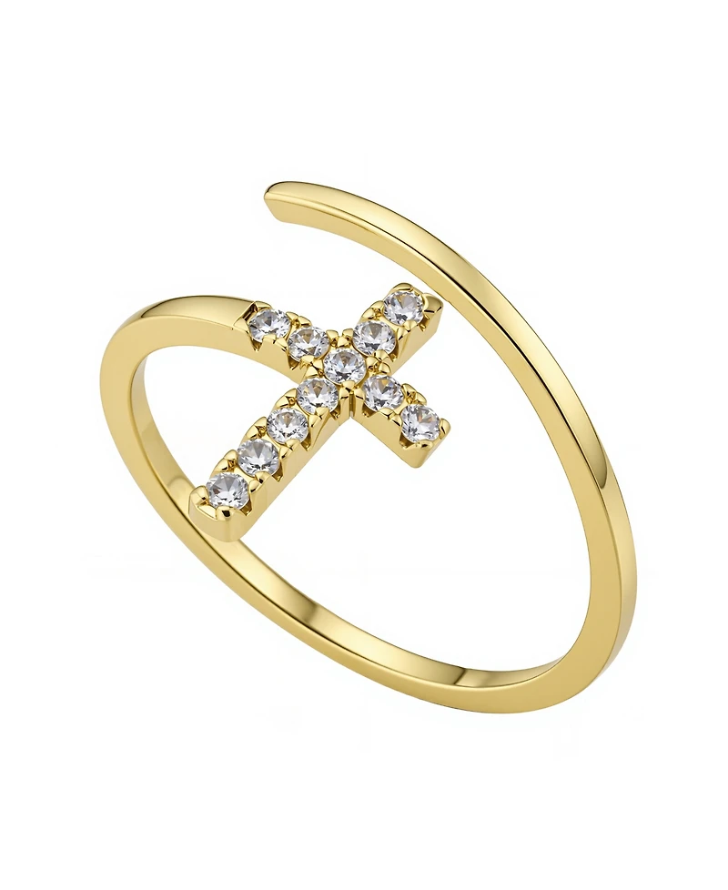 Unwritten Cubic Zirconia Gold Plated Cross Bypass Ring