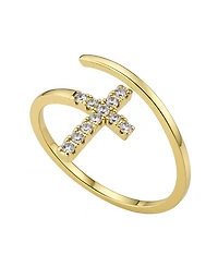 Unwritten Cubic Zirconia Gold Plated Cross Bypass Ring