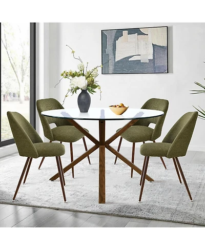 Modern 5-Piece Glass Top Dining Set for Small Spaces, 39.4'' Round Table with Fabric Chairs Kitchen or Apartment-Maison Boucle