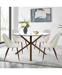 Modern 5-Piece Glass Top Dining Set for Small Spaces, 39.4'' Round Table with Fabric Chairs Kitchen or Apartment-Maison Boucle