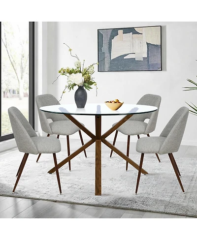 Modern 5-Piece Glass Top Dining Set for Small Spaces, 39.4'' Round Table with Fabric Chairs Kitchen or Apartment-Maison Boucle