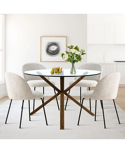 5-Piece Round Glass Dining Table Set, Modern Kitchen with Upholstered Chairs & Metal Legs-Maison Boucle