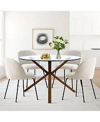 5-Piece Round Glass Dining Table Set, Modern Kitchen with Upholstered Chairs & Metal Legs-Maison Boucle