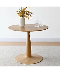 3-Piece Round Dining Table Set, 34.5'' Mdf Wood Top with Metal Base and Upholstered Wood-Leg Chairs for Small Spaces-Maison Boucle