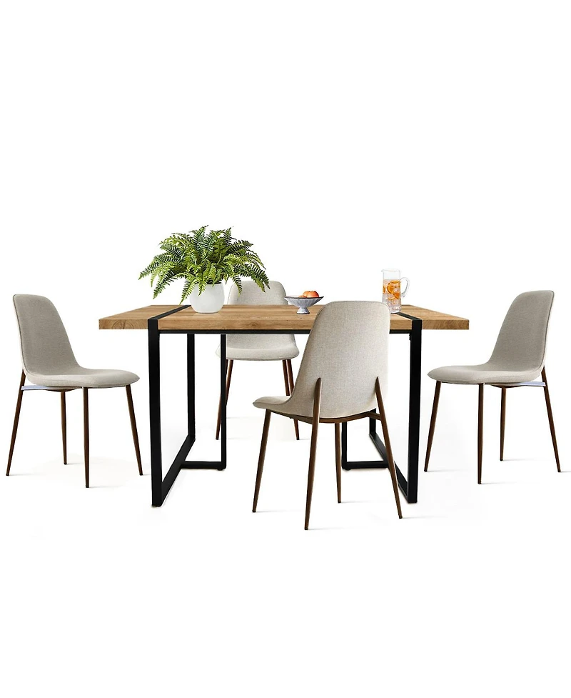 5-Piece Dining Table Set, 59'' Rectangular Mdf Wood Top with Metal Frame and Upholstered Chairs for Kitchen or Apartment-Maison Boucle