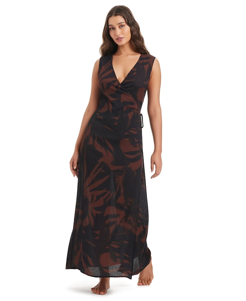 Bar Iii Women's Palm Breeze Wrap Front V-Neck Swim Dress, Macy's Exclusive