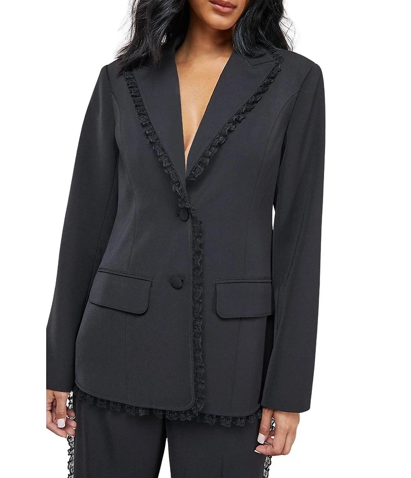 Warehouse Women's Oversized Lace Frill Trim Blazer