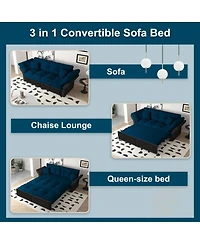 Maison Boucle 74.8" Queen Pull Out Sofa Bed, 3-in-1 Convertible Velvet Loveseat Sleeper with 2 Pillows for Living Room or Guest