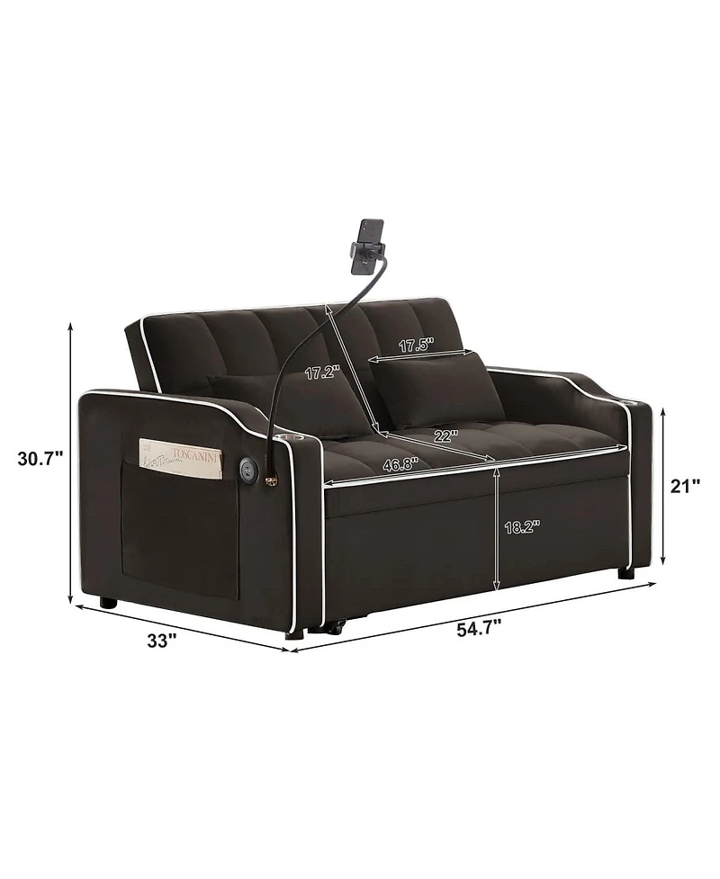 Maison Boucle 2-Seater Sofa Bed with Pull Out Sleeper, Usb & Type-c Charging, Adjustable Backrest, Modern Velvet Loveseat for Small Spaces