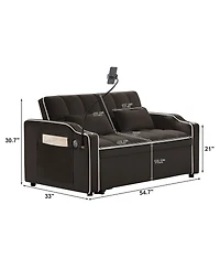 Maison Boucle 2-Seater Sofa Bed with Pull Out Sleeper, Usb & Type-c Charging, Adjustable Backrest, Modern Velvet Loveseat for Small Spaces