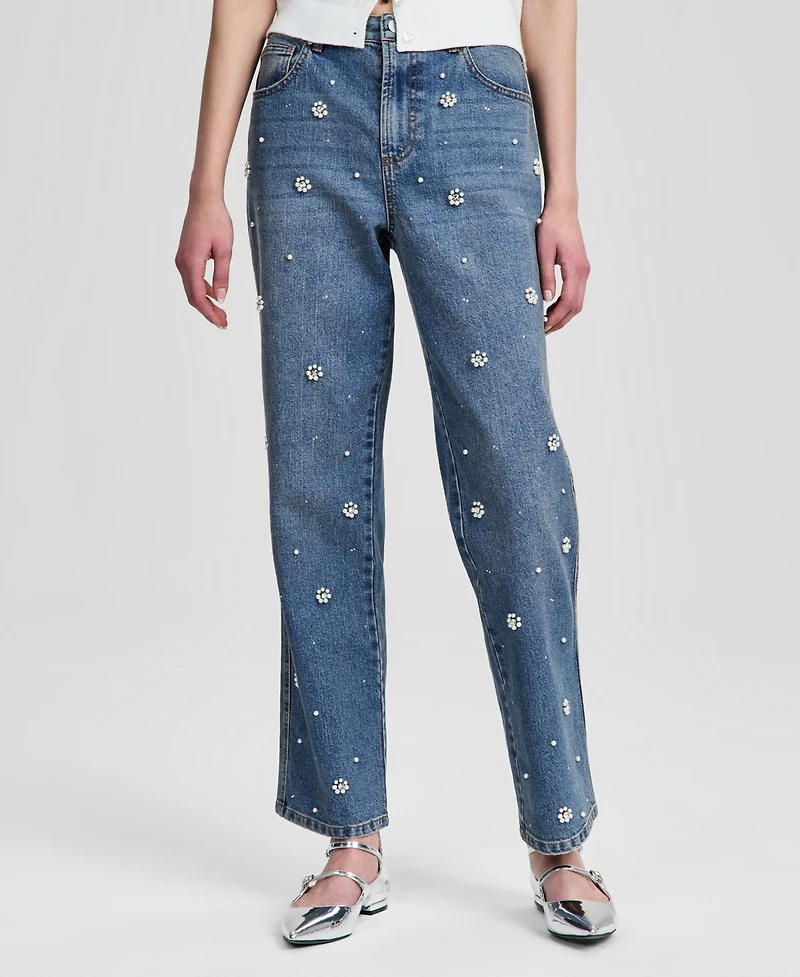 And Now This Women's Pearl-Embellished Straight-Leg Jeans, Macy's Exclusive