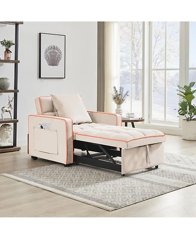 Maison Boucle 3-in-1 Convertible Velvet Chair Bed, Single Sleeper Sofa with Adjustable Backrest, Pull Out Bed & Side Pocket for Small Spaces